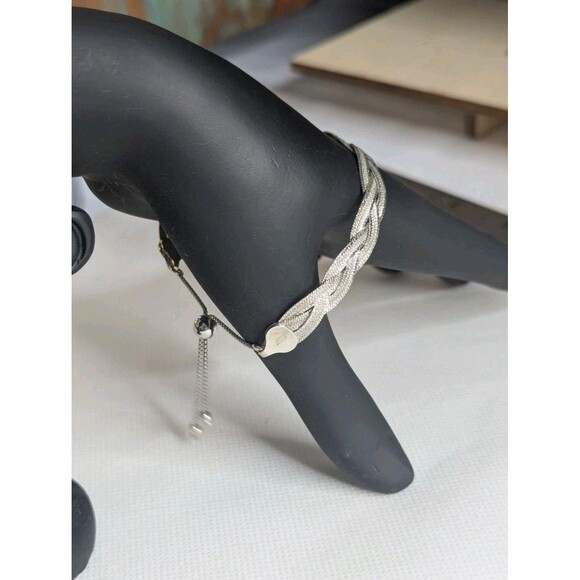 Sterling Silver Braided Herringbone Bracelet, Adjustable - Picture 4 of 5